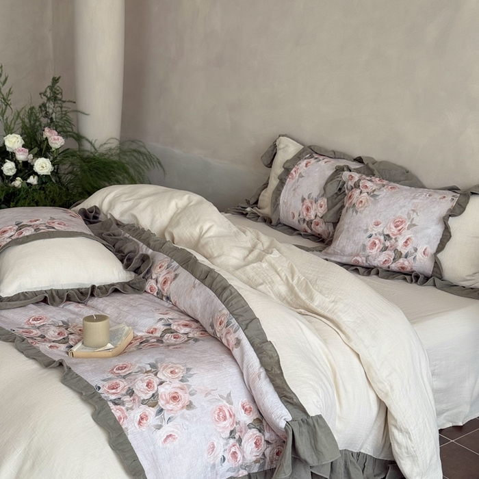 91家纺网 家纺一手货源 找家纺 （总）MIU缪家居2025新款全棉超柔皱皱纱珍妮花园四件套