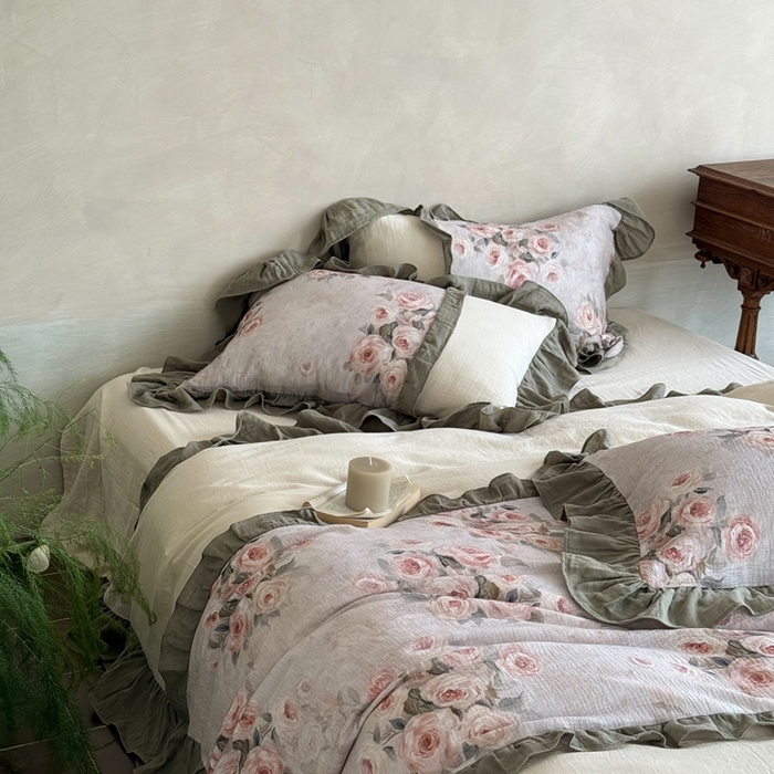 91家纺网 家纺一手货源 找家纺 （总）MIU缪家居2025新款全棉超柔皱皱纱珍妮花园四件套