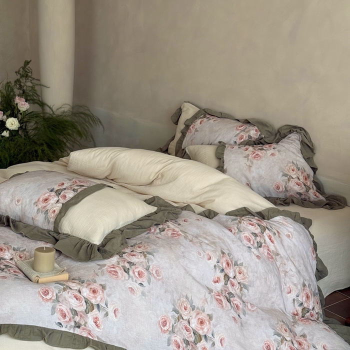 91家纺网 家纺一手货源 找家纺 （总）MIU缪家居2025新款全棉超柔皱皱纱珍妮花园四件套