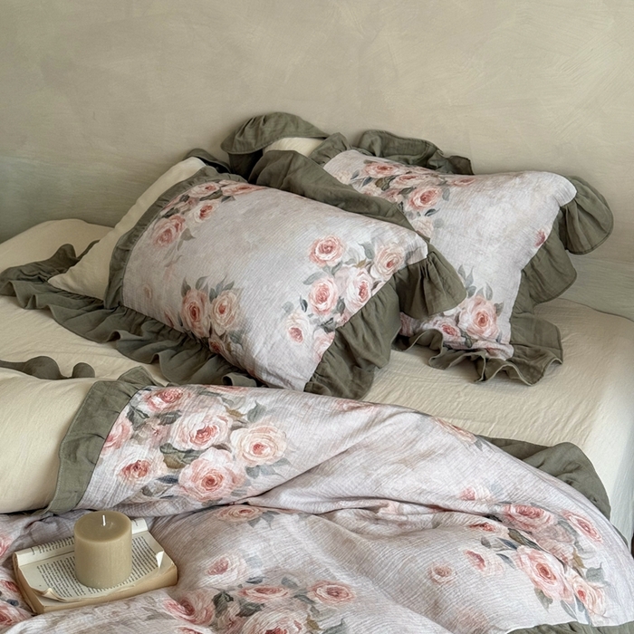 91家纺网 家纺一手货源 找家纺 （总）MIU缪家居2025新款全棉超柔皱皱纱珍妮花园四件套