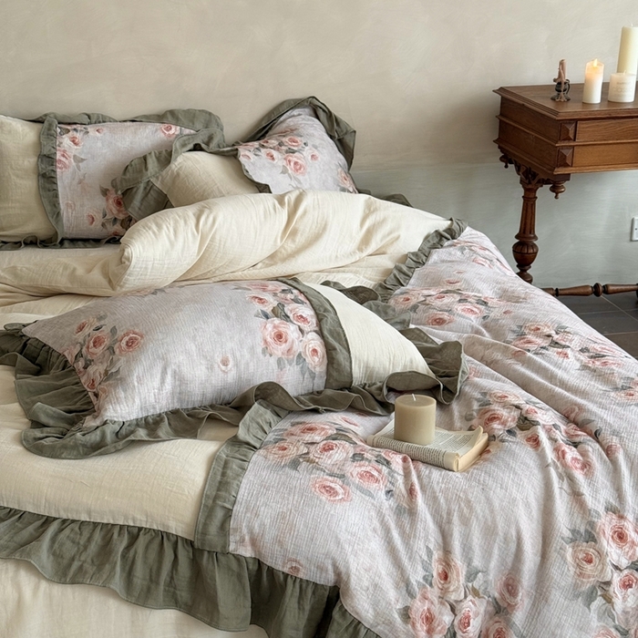 91家纺网 家纺一手货源 找家纺 （总）MIU缪家居2025新款全棉超柔皱皱纱珍妮花园四件套