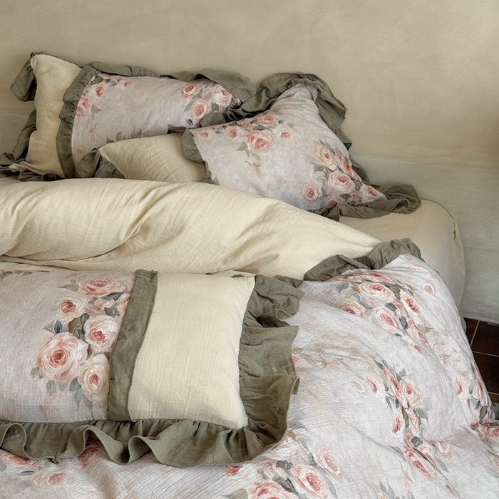 91家纺网 家纺一手货源 找家纺 （总）MIU缪家居2025新款全棉超柔皱皱纱珍妮花园四件套