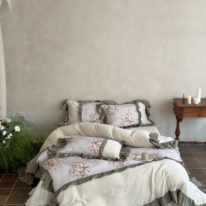 91家纺网 家纺一手货源 找家纺 （总）MIU缪家居2025新款全棉超柔皱皱纱珍妮花园四件套