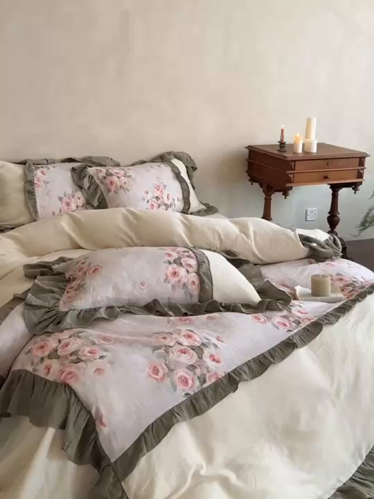 91家纺网 家纺一手货源 找家纺 （总）MIU缪家居2025新款全棉超柔皱皱纱珍妮花园四件套