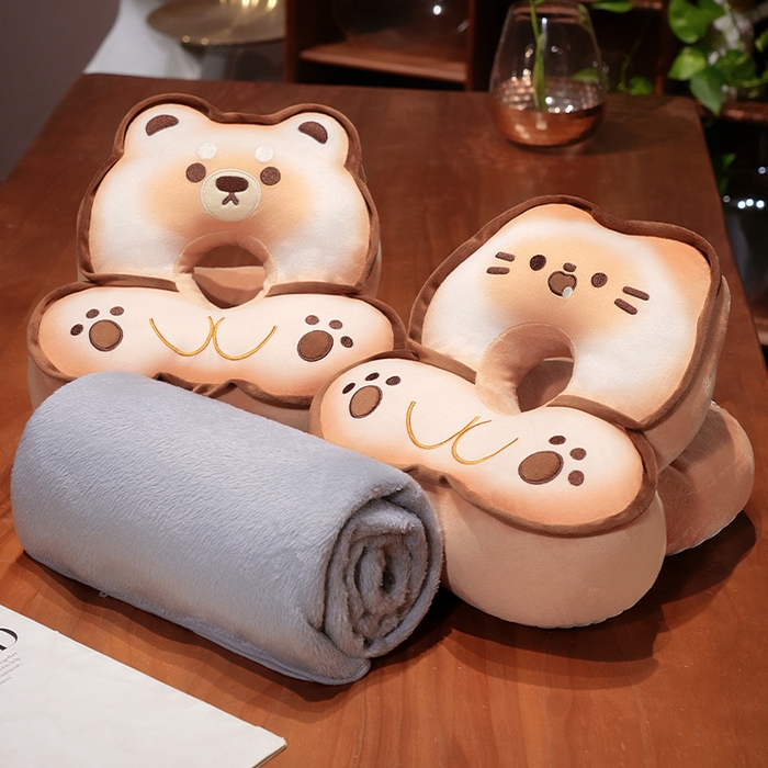 91家纺网 家纺一手货源 找家纺 仟亿莱 2025新款黄油饼干冰豆豆双面午睡枕枕头枕芯 冰豆豆双面饼干狗-抱枕+毯子