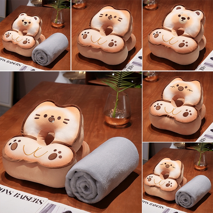 91家纺网 家纺一手货源 找家纺 仟亿莱 2025新款黄油饼干冰豆豆双面午睡枕枕头枕芯 冰豆豆双面饼干狗-抱枕+毯子