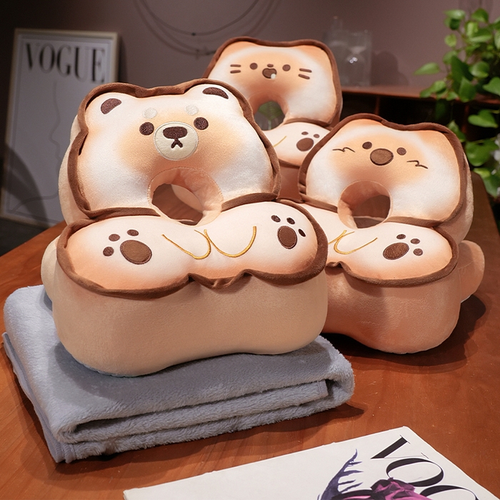 91家纺网 家纺一手货源 找家纺 仟亿莱 2025新款黄油饼干冰豆豆双面午睡枕枕头枕芯 冰豆豆双面饼干狗-抱枕+毯子