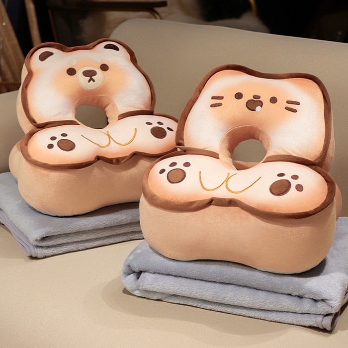 91家纺网 家纺一手货源 找家纺 仟亿莱 2025新款黄油饼干冰豆豆双面午睡枕枕头枕芯 冰豆豆双面饼干狗-抱枕+毯子