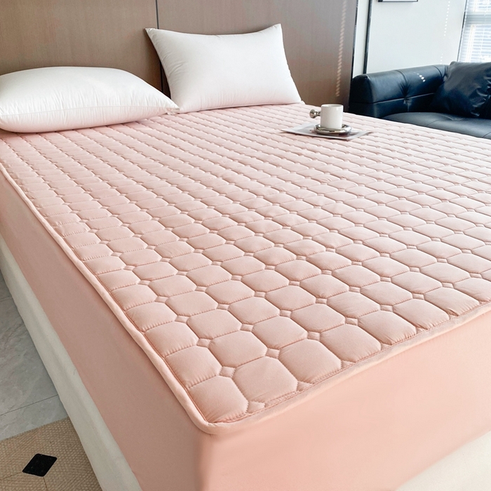 91家纺网 家纺一手货源 找家纺 凡客2025新款夹棉防水绗缝隔尿床笠 粉