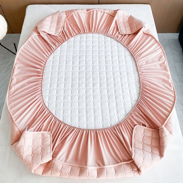 91家纺网 家纺一手货源 找家纺 凡客2025新款夹棉防水绗缝隔尿床笠 粉