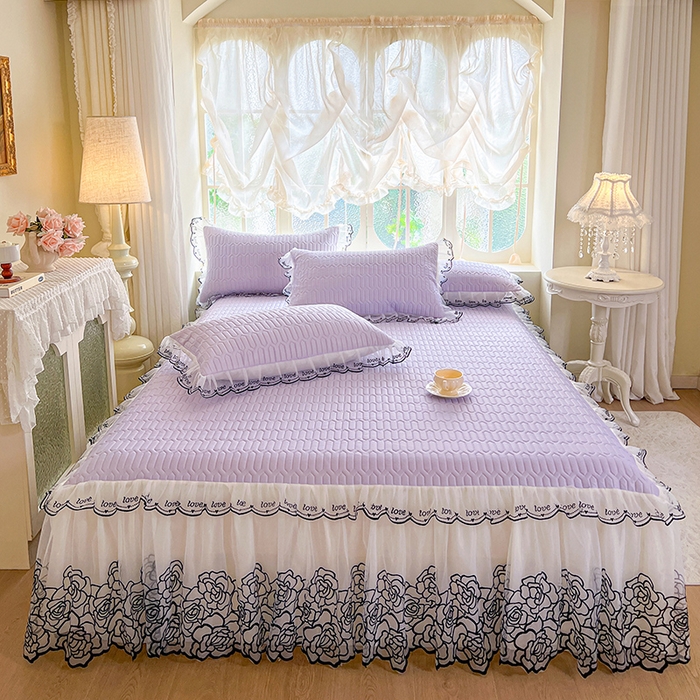 91家纺网 家纺一手货源 找家纺 (总)网红馆 2025新款凉感丝乳胶凉席床裙款夏被四件套-爱恋