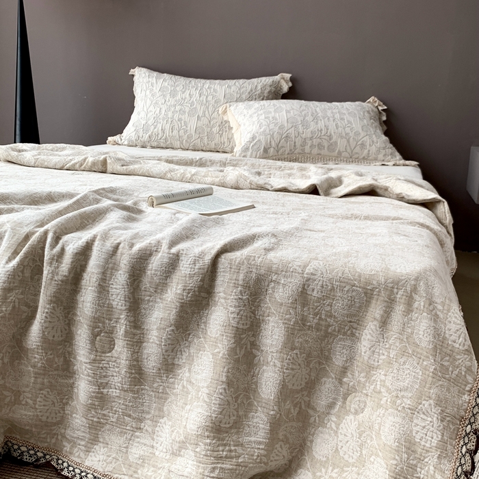 凡客2025新款棉麻色织提花双层纱蚕丝棉夏被（镂空花边款） 半夏花开