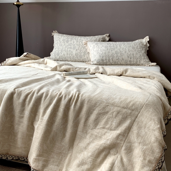 凡客2025新款棉麻色织提花双层纱蚕丝棉夏被（镂空花边款） 椿栀