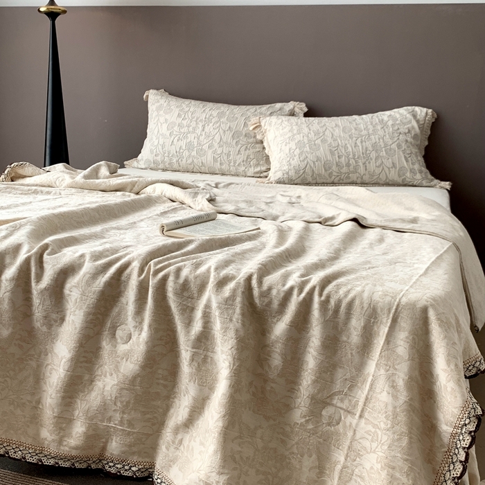 凡客2025新款棉麻色织提花双层纱蚕丝棉夏被（镂空花边款） 芳华