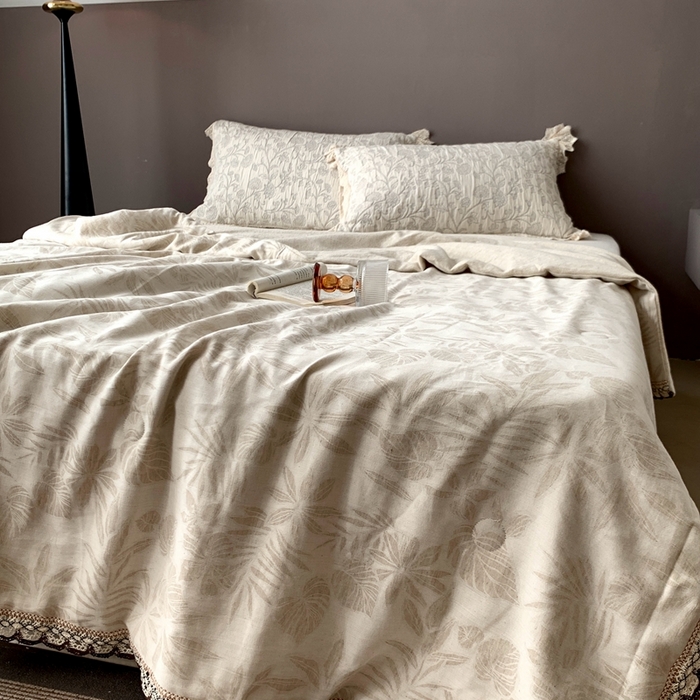 凡客2025新款棉麻色织提花双层纱蚕丝棉夏被（镂空花边款） 铃兰颂