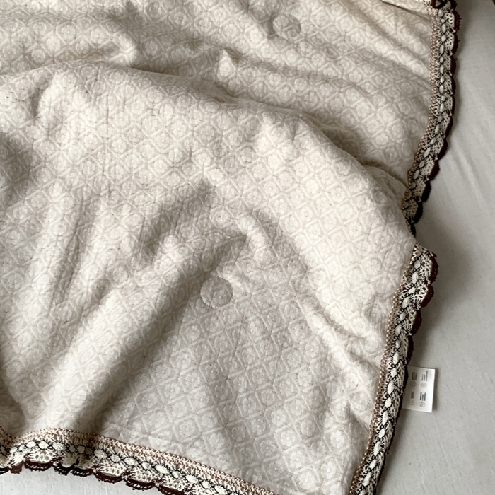 91家纺网 家纺一手货源 找家纺 凡客2025新款棉麻色织提花双层纱蚕丝棉夏被（镂空花边款） 洛克伊庄园