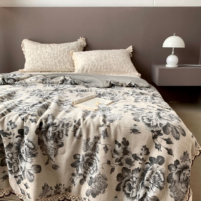 凡客2025新款棉麻色织提花双层纱蚕丝棉夏被（镂空花边款） 迷雾花园