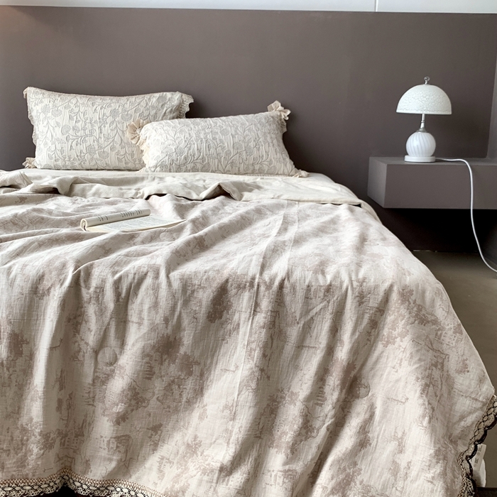 凡客2025新款棉麻色织提花双层纱蚕丝棉夏被（镂空花边款） 忆江南-本色