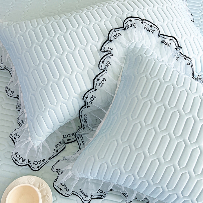 91家纺网 家纺一手货源 找家纺 2025新款凉感丝乳胶凉席床裙款夏被四件套-爱恋 蓝