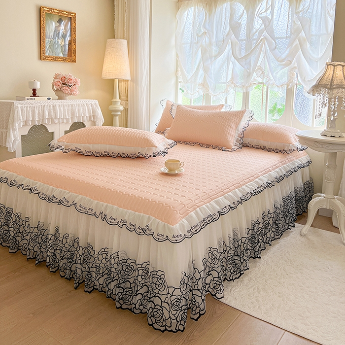 91家纺网 家纺一手货源 找家纺 2025新款凉感丝乳胶凉席床裙款夏被四件套-爱恋 玉