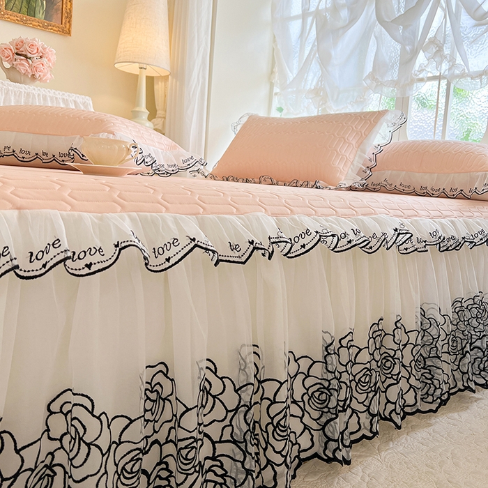 91家纺网 家纺一手货源 找家纺 2025新款凉感丝乳胶凉席床裙款夏被四件套-爱恋 玉