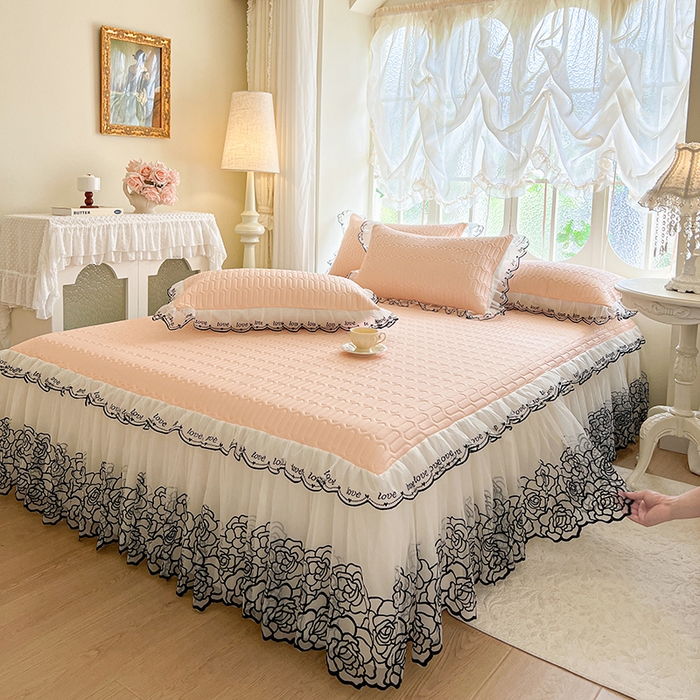 91家纺网 家纺一手货源 找家纺 2025新款凉感丝乳胶凉席床裙款夏被四件套-爱恋 玉