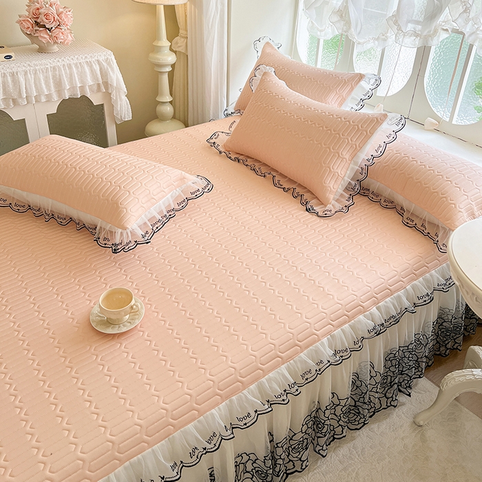 91家纺网 家纺一手货源 找家纺 2025新款凉感丝乳胶凉席床裙款夏被四件套-爱恋 玉