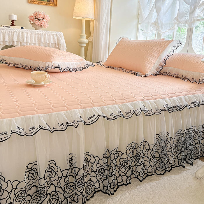 91家纺网 家纺一手货源 找家纺 2025新款凉感丝乳胶凉席床裙款夏被四件套-爱恋 玉