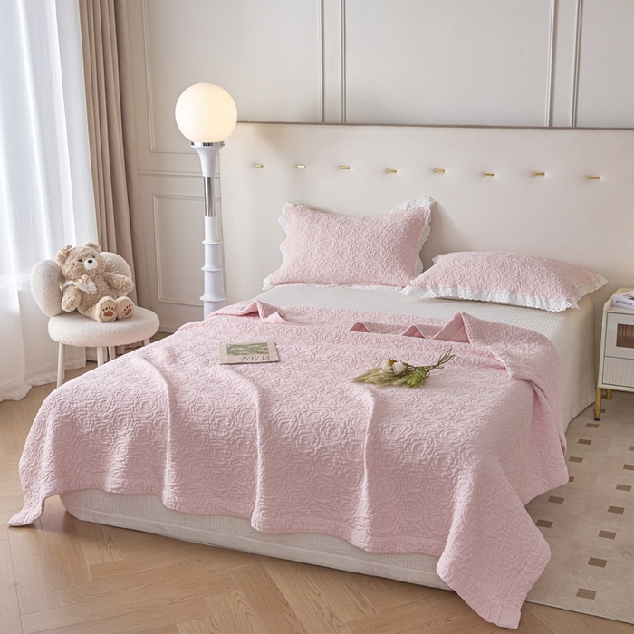 91家纺网 家纺一手货源 找家纺 悦然毛巾被 2025新款全棉沁氧纱布夏被夏凉被空调被毛巾被 玫瑰沁氧粉