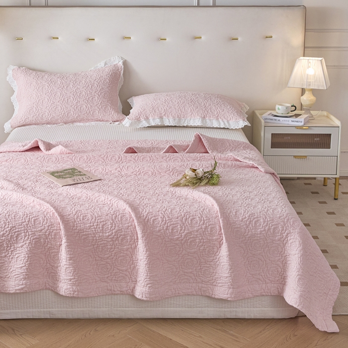 91家纺网 家纺一手货源 找家纺 悦然毛巾被 2025新款全棉沁氧纱布夏被夏凉被空调被毛巾被 玫瑰沁氧粉