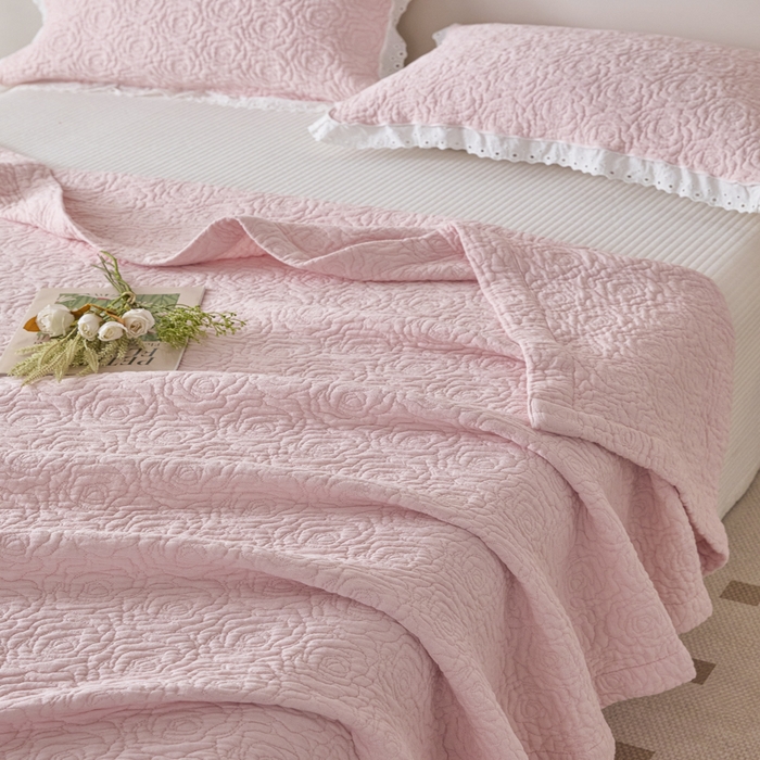 91家纺网 家纺一手货源 找家纺 悦然毛巾被 2025新款全棉沁氧纱布夏被夏凉被空调被毛巾被 玫瑰沁氧粉