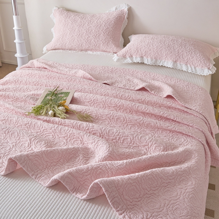 91家纺网 家纺一手货源 找家纺 悦然毛巾被 2025新款全棉沁氧纱布夏被夏凉被空调被毛巾被 玫瑰沁氧粉