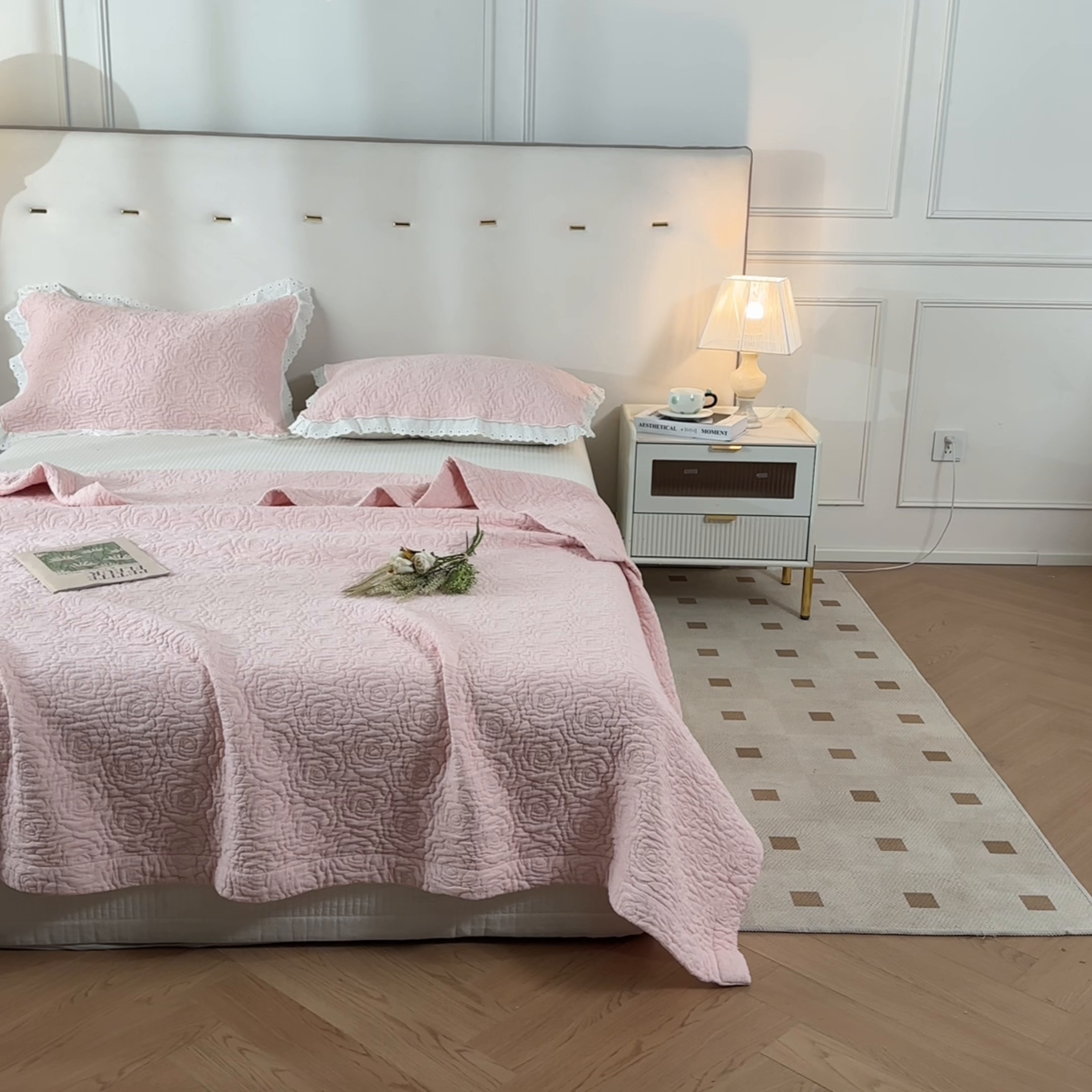 91家纺网 家纺一手货源 找家纺 悦然毛巾被 2025新款全棉沁氧纱布夏被夏凉被空调被毛巾被 玫瑰沁氧粉