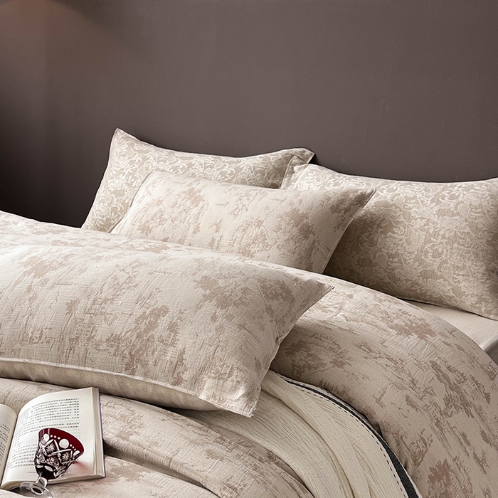 91家纺网 家纺一手货源 找家纺 （总）鸿羽樱2025新款新款棉麻色织提花双层纱简单款四件套