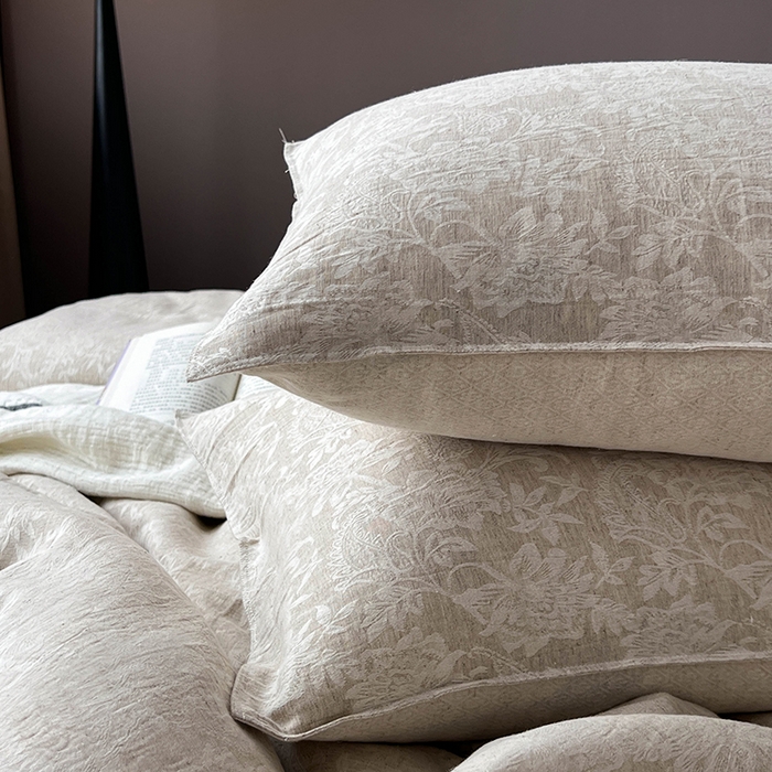 91家纺网 家纺一手货源 找家纺 （总）鸿羽樱2025新款新款棉麻色织提花双层纱简单款四件套