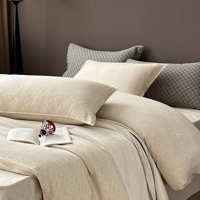 鸿羽樱2025新款棉麻色织提花双层纱简单款四件套 铃兰浅