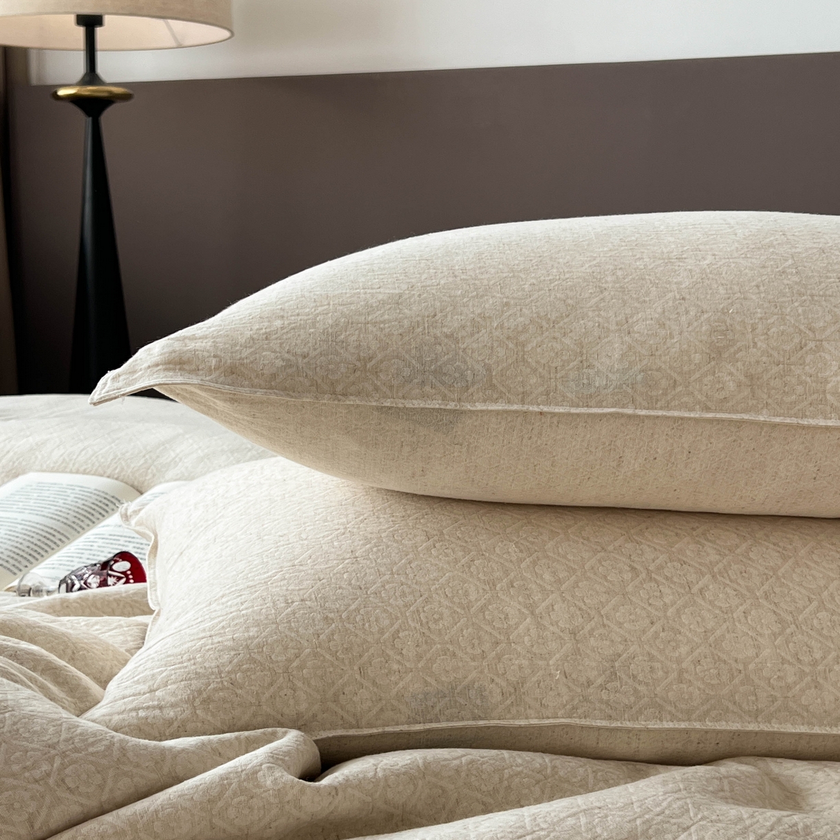 91家纺网 家纺一手货源 找家纺 鸿羽樱2025新款新款棉麻色织提花双层纱简单款四件套 铃兰浅