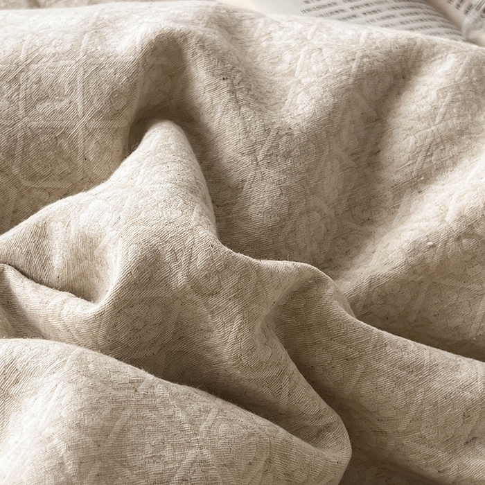 91家纺网 家纺一手货源 找家纺 鸿羽樱2025新款新款棉麻色织提花双层纱简单款四件套 铃兰浅