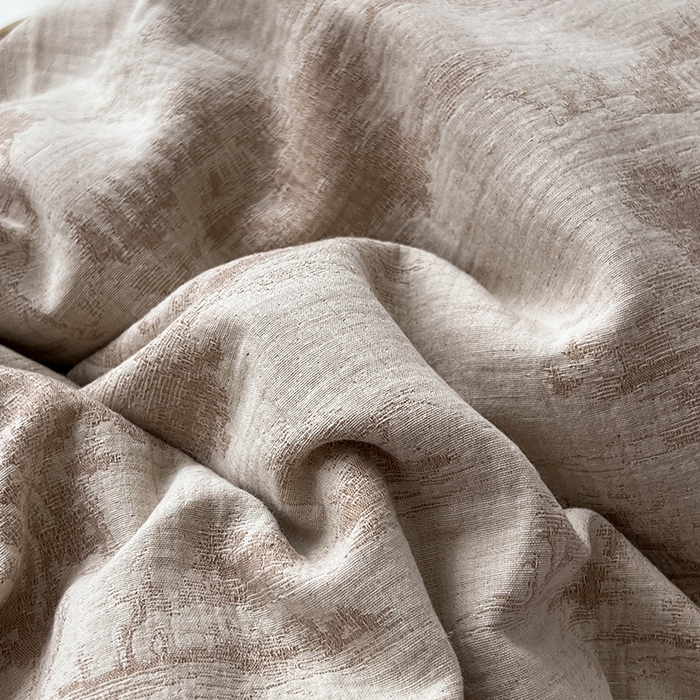 91家纺网 家纺一手货源 找家纺 鸿羽樱2025新款新款棉麻色织提花双层纱简单款四件套 烟雨江南