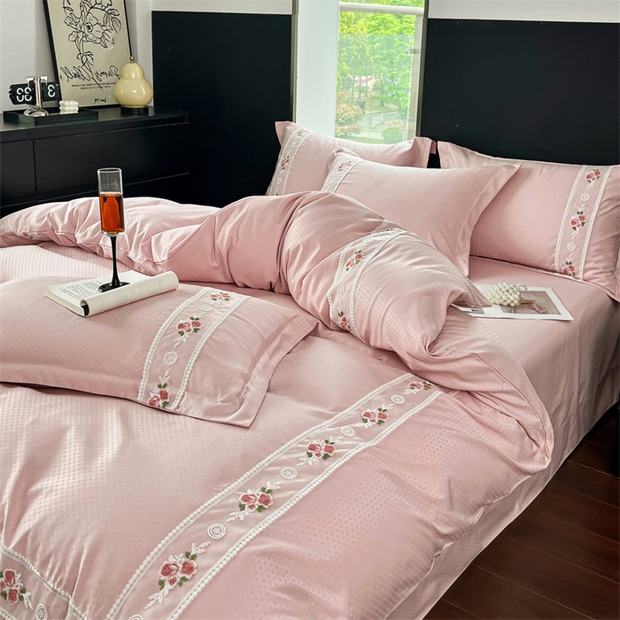 91家纺网 家纺一手货源 找家纺 庭笙 2025新款轻奢少女小香风提花四件套 星云粉