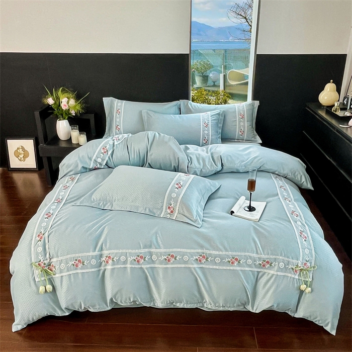 91家纺网 家纺一手货源 找家纺 庭笙 2025新款轻奢少女小香风提花四件套 星云兰