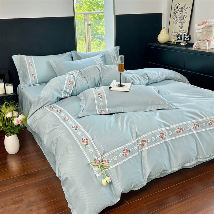 91家纺网 家纺一手货源 找家纺 庭笙 2025新款轻奢少女小香风提花四件套 星云兰