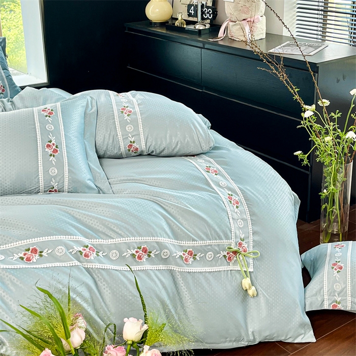 91家纺网 家纺一手货源 找家纺 庭笙 2025新款轻奢少女小香风提花四件套 星云兰