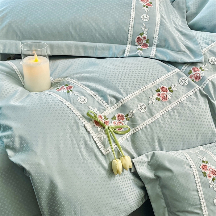 91家纺网 家纺一手货源 找家纺 庭笙 2025新款轻奢少女小香风提花四件套 星云兰