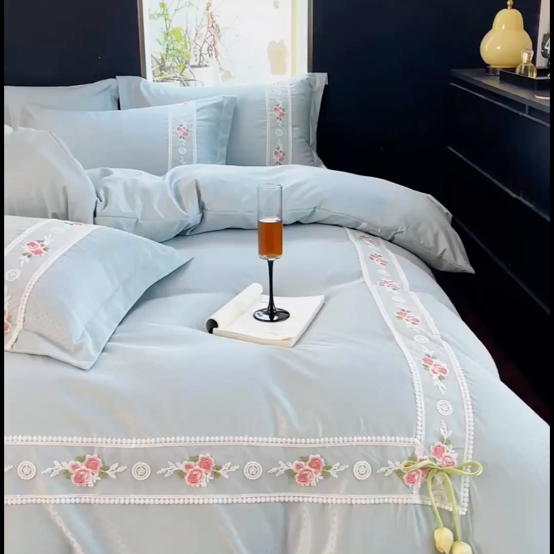 91家纺网 家纺一手货源 找家纺 庭笙 2025新款轻奢少女小香风提花四件套 星云兰