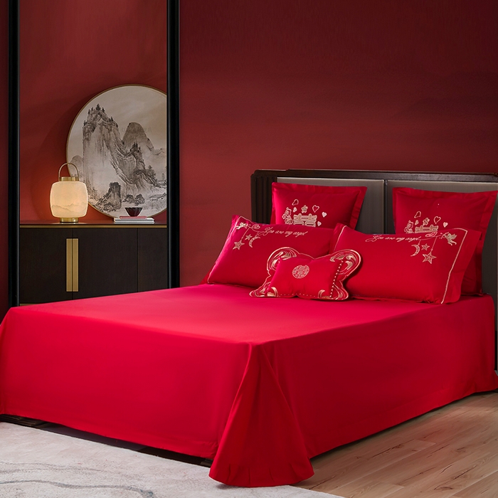 91家纺网 家纺一手货源 找家纺 （总）洽想家 2025新款全棉新中式刺绣婚庆四件套多件套（控价销售最低不低于288元）