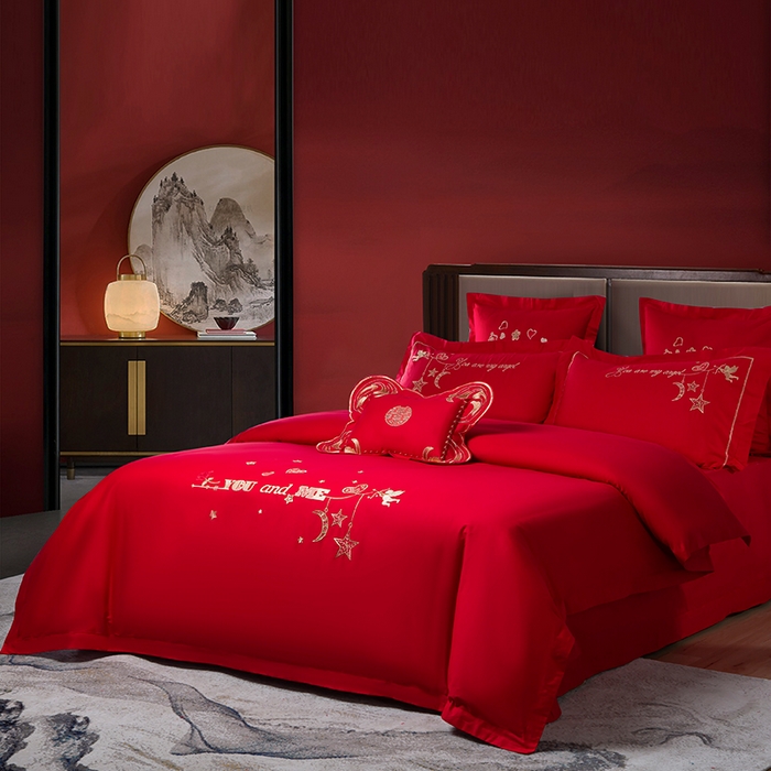 91家纺网 家纺一手货源 找家纺 （总）洽想家 2025新款全棉新中式刺绣婚庆四件套多件套（控价销售最低不低于288元）