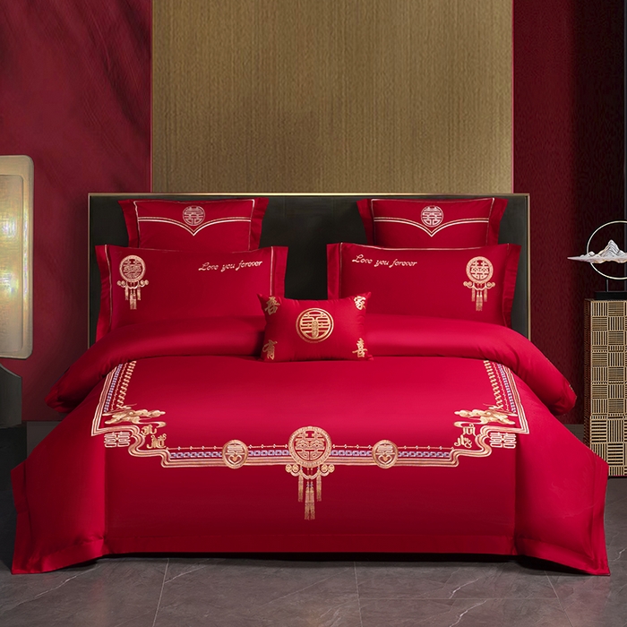 91家纺网 家纺一手货源 找家纺 （总）洽想家 2025新款全棉新中式刺绣婚庆四件套多件套（控价销售最低不低于288元）