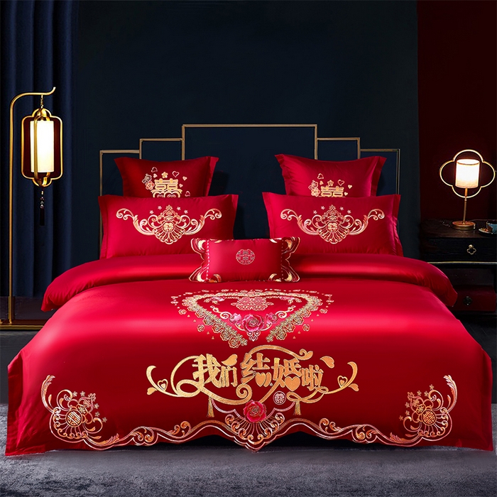 91家纺网 家纺一手货源 找家纺 （总）洽想家 2025新款全棉新中式刺绣婚庆四件套多件套（控价销售最低不低于288元）