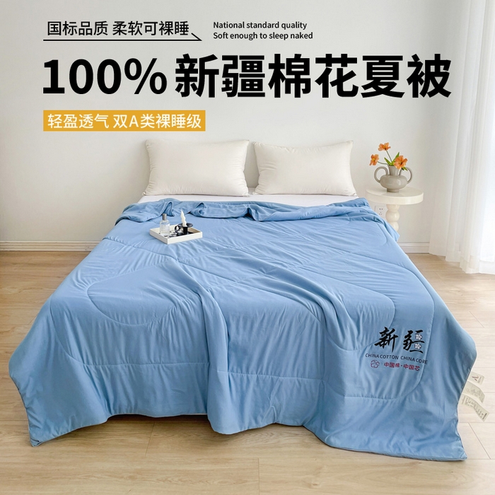 91家纺网 家纺一手货源 找家纺 思雅庭 2025新款水洗棉新疆棉花被夏被夏凉被空调被子 蓝色